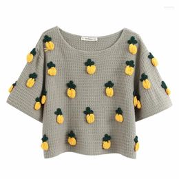 Women's Sweaters Pineapple Pattern Short Sleeve Women Knitting Sweater 2023 Fashion Leisure Lady O Neck Pullover Loose Tops SW718 Mari22