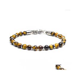 Beaded Strand Natural Stone Bracelets Male Minimalist Map Lava Tiger Eye Brazalete For Hombre Buddha Braslet 8Mm Hematite Bracelet D Dhgdu