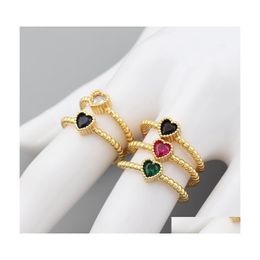 Cluster Rings Fashion Gold Colour Pink Crystal Rainbow Cz Heart Wedding For Women Luxury Elegant Zircon Engagement Jewellery Gifts Drop Dhssp