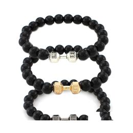 Charm Bracelets Natural Aromatherapy Lava Stone Women Yoga Beads Bangle Men Fitness Dumbbell Bracelet Fashion Jewelry Dhs B337S Drop Dhujq