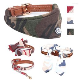 Dog Collars Camouflage Collar Leash Small Pet Cat Bandana Bow Tie Cute Leather Collier Chain For Big DogsTeddy Chihuahua Personized