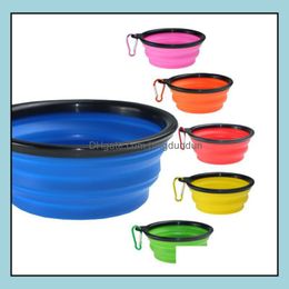 Dog Bowls Feeders Pet Sile Puppy Collapsible Bowlpet Feeding Bowl With Climbing Buckle Travel Portable Dogs Food Container Sn4459 Dh4Fx