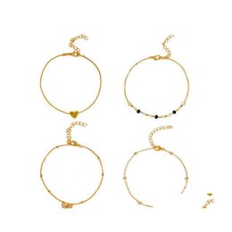 Anklets Boho Butterfly Anklet For Women Gold Mtilayer Crystal Ankle Bracelet Foot Chain Leg Beach Accessories Jewellery 4Pcs/Set Drop D Otao5