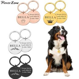 Keychains Personalised Dog Tag Stainless Steel Engraved Name Date Address Phone Number Collars Customised Antilost Pet Accessories