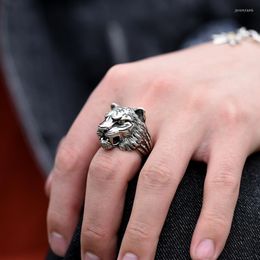 Cluster Rings 2023 Retro Punk Personality Tiger Head Ring For Men Stainless Steel Good Detail Animal Hip Hop Creative Jewelry