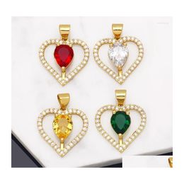 Pendant Necklaces Ocesrio Mtiple Color Big Heart For Necklace Copper Gold Plated Cz Hollow Diy Handmade Jewelry Making Supplies Drop Dhenh