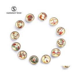 Charms Fashion Snap Button12 Zodiac Constellations Glass Charm For Leather Bracelet 18Mm Unqiue Pattern Diy Drop Delivery Jewellery Fi Dhnqr