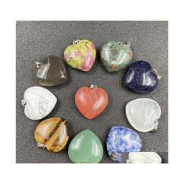 Arts And Crafts Natural Stone 25Mm Heart Charms Opal Quartz Tigers Eye Turquoise Crystal Pendants Clear Gem Fit Necklace Making Asso Dhw7I