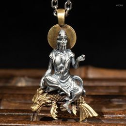 Pendant Necklaces Beautiful Vintage Goldfish Mount Bodhisattva Buddha Statue Necklace Men Women Buddhist Amulet Religious Jewellery Gift