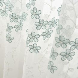 Curtain Small Fresh Curtains For Living Dining Room Bedroom Blue Flower Embroidery Tulle Finished Product Customization