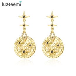 Dangle Earrings China Lute Musical Instrument Drop For Women Shining Stars Black CZ Round Fashion Jewelry 2023 & Chandelier