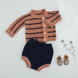 Clothing Sets Spring Autumn Period Baby Boys Girls Children's Striped Sweater Cardigan Coat Pants Two-piece Cotton Suit