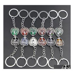 Arts And Crafts Natural Stone Heart Shaped Original Keychain Tree Of Life Lucky Key Ring Car Decor Bag Keyring Reiki Fashion Accesso Dhe8M