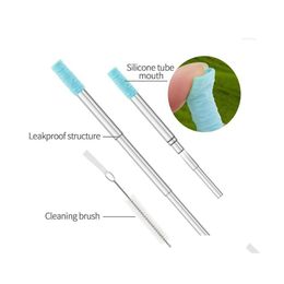 Drinking Straws Sts 304 Stainless Steel Pocket With Cleaning Brush Travel St Sile For Cam Drop Delivery Home Garden Kitchen Dining B Dhxqi