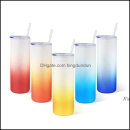 Tumblers 25Oz Sublimation Gradient Glass Tumbler With St Straight Skinny Water Bottle Clear Lid Thermal Transfer Coffee Mug Rrb14720 Otefv