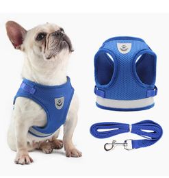 Dog Collars & Leashes Harness And Leash No-Pull Breathable Puppy Vest Reflective Adjustable Pet Harnesses For Small Medium Dogs CatsDog