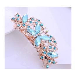 Hair Clips Barrettes Korean Beauty Women Fashion Clip Creative Leaf Crystal Alloy Rhinestone Hairpin Headband Accessories 9X3Cm Dr Otbpt