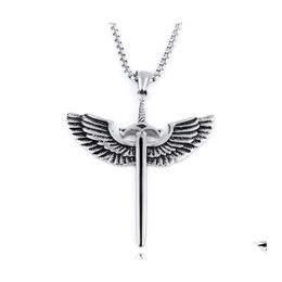 Pendant Necklaces Fashion Jewelry Punk Cross Necklace Men Hiphop Angel Wing Drop Delivery Pendants Dhant