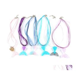 Pendant Necklaces Fashion Ribbon Wax Rope For Women Creative Gradient Mermaid Fish Tail Charm Clavicle Chain Party Wedding Jewelry D Dhrxq