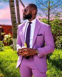 Brand New Purple Groom Tuxedos Peak Lapel Slim Fit Men Wedding Tuxedo Fashion Men Jacket Blazer Men Prom Dinner/Darty Suit Jacket Pants Tie
