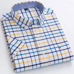 Men's Casual Shirts Plus Size Men's Short Sleeve Oxford Cotton Summer Fashion Male Striped Shirt Button-Down Plaid