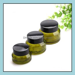 Packing Bottles 15 30 50Ml Green Colour Refillable Glass Cosmetic Jars Post For Face Cream Lip Blam Makeup Facial Mask Lotion Drop De Dh1Mb