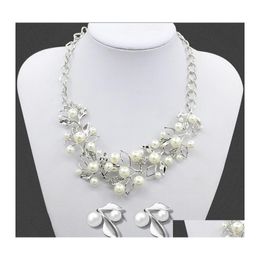 Earrings Necklace Fashion Western Leaf Type Pearl Jewelry Woman Sweater Crystal Rhinestone Chain Wedding Gift Drop Delivery Sets Otoeh