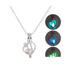 Pendant Necklaces Luminous Mother And Child Necklace Glow In The Dark Open Cage Locket Charm Chains For Women Fashion Mothers Day Je Otw6L