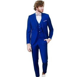 Men's Suits & Blazers Handsome Royal Blue Groom Tuxedos Slim Fits Evening Dress Toast Business Suit (Jacket Pants Vest Tie) K:161