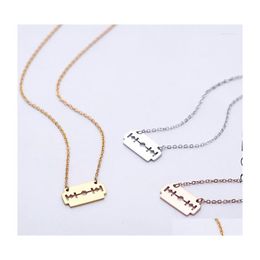 Pendant Necklaces Razor Blade Punk Style Men Stainless Steel Link Chain Gold/Sliver/Rose Gold Personality Jewellery Drop Delivery Penda Dhd8F