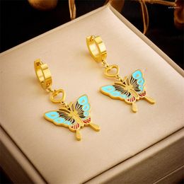 Stud Earrings 316L Stainless Steel Fashion Fine Jewellery Circular Hanging Love Heart Colourful Painting Butterfly For Women