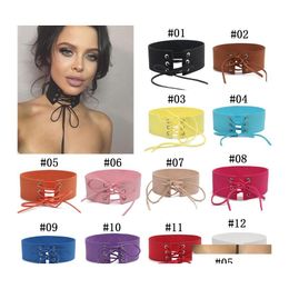 Chokers Fashion Wide Black Veet 12Colors Ladies Female Punk Lacing Choker Necklaces For Women Torques Jewellery Drop Delivery Pendants Ot4Pg