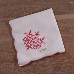 Table Napkin N059 : 12 Pieces Ramie Cotton Beige Hand Embroidery Red Arc Ccurve Edge Dinner Napkins 20" X