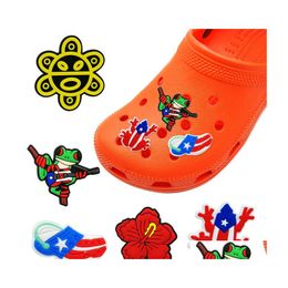 Shoe Parts Accessories Moq 100Pcs Puerto Rico Style Croc Jibz Charms 2D Soft Pvc Shoes Buckles Charm Decoration Fit Men Womens Sne Dhc9Q