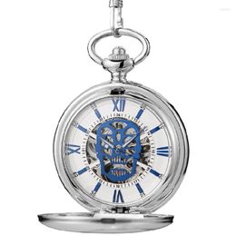 Pocket Watches Roman Numeral Mechanical Watch For Men Women Skeleton SKULL Dial Reloj Gift Box Fob Chain Pendant Mechanisch Zakhorloge