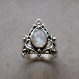 Cluster Rings Vintage Tibetan Moonstone For Women Boho Antique Ring Fine Jewellery Girls Ladies Gifts