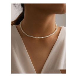 Beaded Necklaces 20Pc Elegant White Imitation Pearl Choker Necklace Big Round Wedding For Women Charm Fashion Jewellery 551 Q2 Drop De Dh29Q