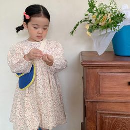 Girl Dresses 2023 Spring Autumn Baby Girls Floral Dress Korean Kids Long Sleeve Flower Cotton Linen Children One Piece Clothing