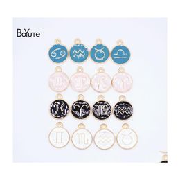 Chains Boyute 12 Pieces/Set Metal Alloy 4 Colors Enamel Zodiac Signs Charms Pendant Diy Hand Made Jewelry Accessories Drop Delivery Dhgod