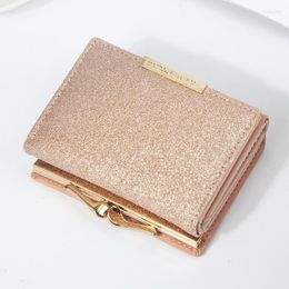 Wallets Fashion 6 Colours Optional Ladies Wallet Pu Leather Short Card Holder Casual Sequins Tri-Fold Classic Metal Button Coin Purse