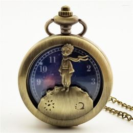 Pocket Watches Arrival Bronze Silver Antique Prince's Hollow Quartz Watch Necklace Long Chain Children's Christmas Present Fob