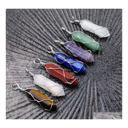 Arts And Crafts Natural Stone Hexagon Prism Charms Chakra Pendants Lapis Lazi Opal Pink Quartz Rock Crystal Clear Chakras Gem Fit Ne Dhb9O