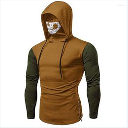 Men's T Shirts Men European Style High Shirt Collar Long Sleeve Hooded T-shirt With Cap Slim VogueCotton Masked Spoof