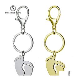 Key Rings Personalised Custom Baby Birthday Foot Keychain Stainless Steel Engraved Name Date Footprint Keyrings For Mom Mothers Day Dhekw