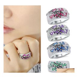 Cluster Rings Exquisite Fashion Shiny Colorf Crystal Zircon Tree Branch Ring For Women Unique Wedding Jewelry Gift Drop Delivery Otheg