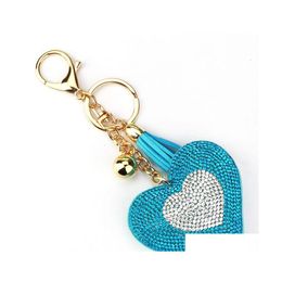 Key Rings Creative Small Gift Rhinestone Flannel Alloy Pendant Peach Heart Shape Keychain Drop Delivery Jewellery Otr8K