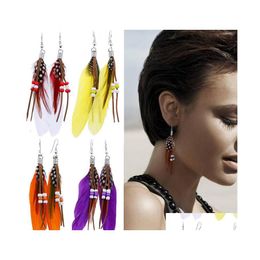 Dangle Chandelier Bohemian Long Feather Tassel Earrings For Women Beads Ethnic Drop Earring Girls Statement Boho Jewelry Gift Deliv Ot7Wb