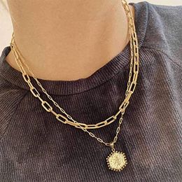 Chains Female Necklaces Sexy 26 Hexagon Shape Letters Pendant All Matched Gold Double Paper Clip Necklace Harajuku PersonalizedChains