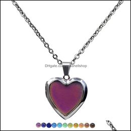 Pendant Necklaces Heart Shape Po Frame Floating Locket Necklace For Women Discolour Moodchanging Thermochromic Temperature Sensing Dr Dhv4D