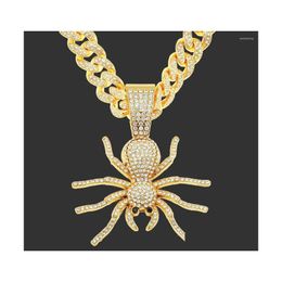 Pendant Necklaces Personality Cubic Zirconia Necklace Hip Hop Spider Long Gold Accessories Trend Fashion Luxurious Mens Cuban Chain Dhfac